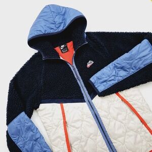 Nike Mens Size Medium Heritage Thermore Fleece Jacket Blue White CU4446-451